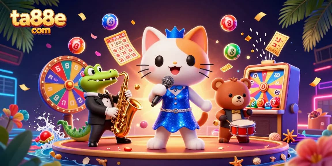 Play and win at ta88e com with vibrant casino-themed illustration showcasing fun characters and dynamic elements.