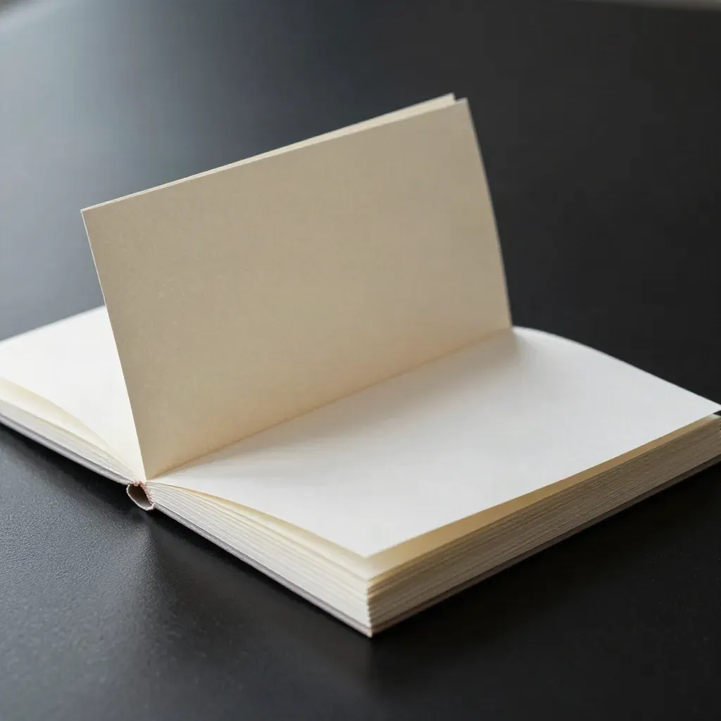 Half-open buyer folio with white paper stack and dairy-route insert on black surface.