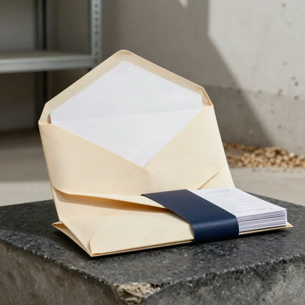 Opened checklist kit with fanned inserts on a dark plinth, lit like a premium studio still life.