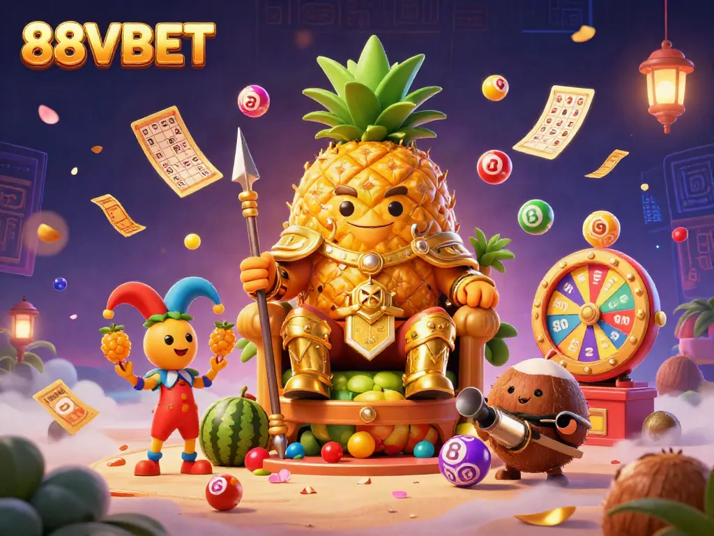 Experience the thrilling world of 88VBET as the golden pineapple king rules a vibrant beach casino.